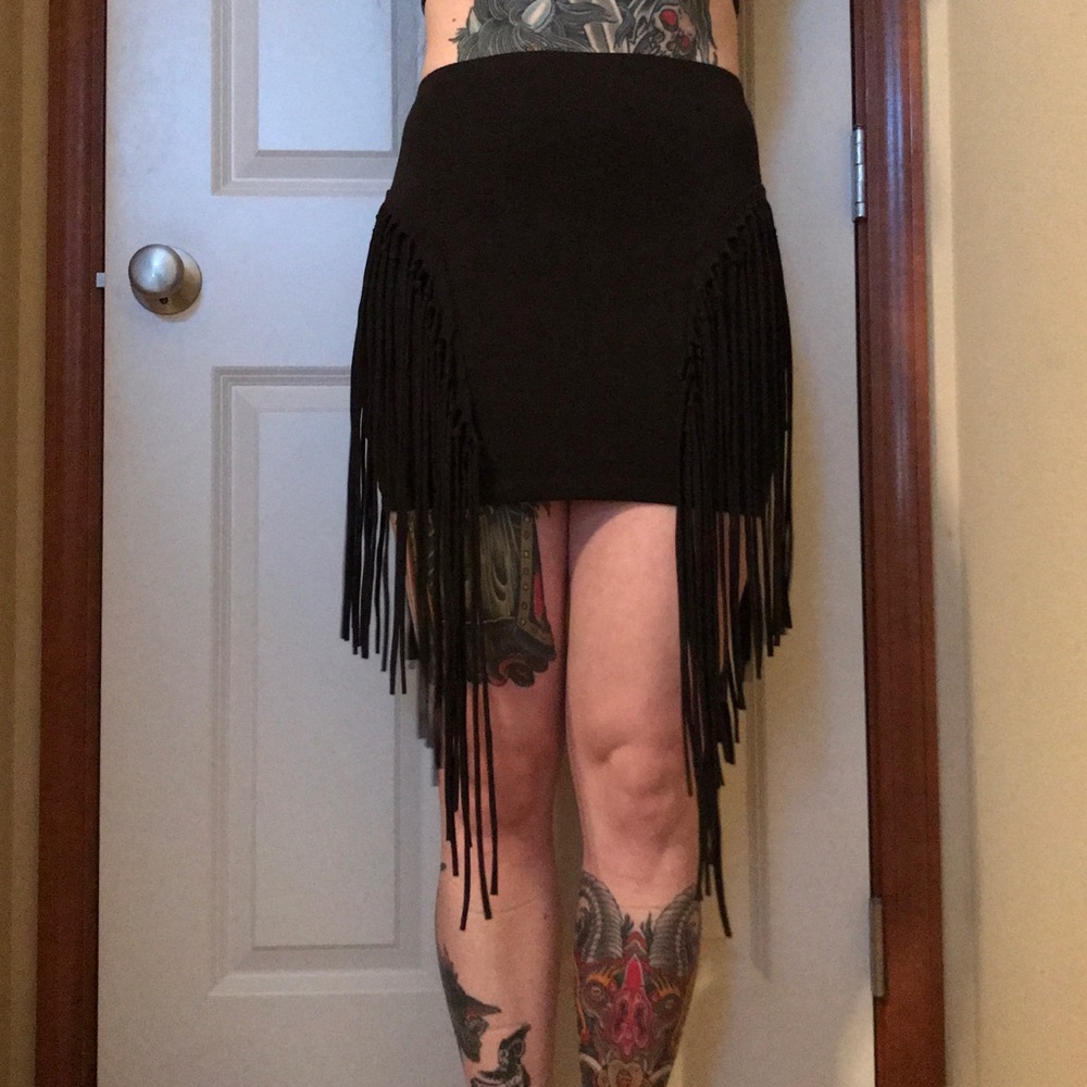 ASOS black fringe bodycon miniskirt